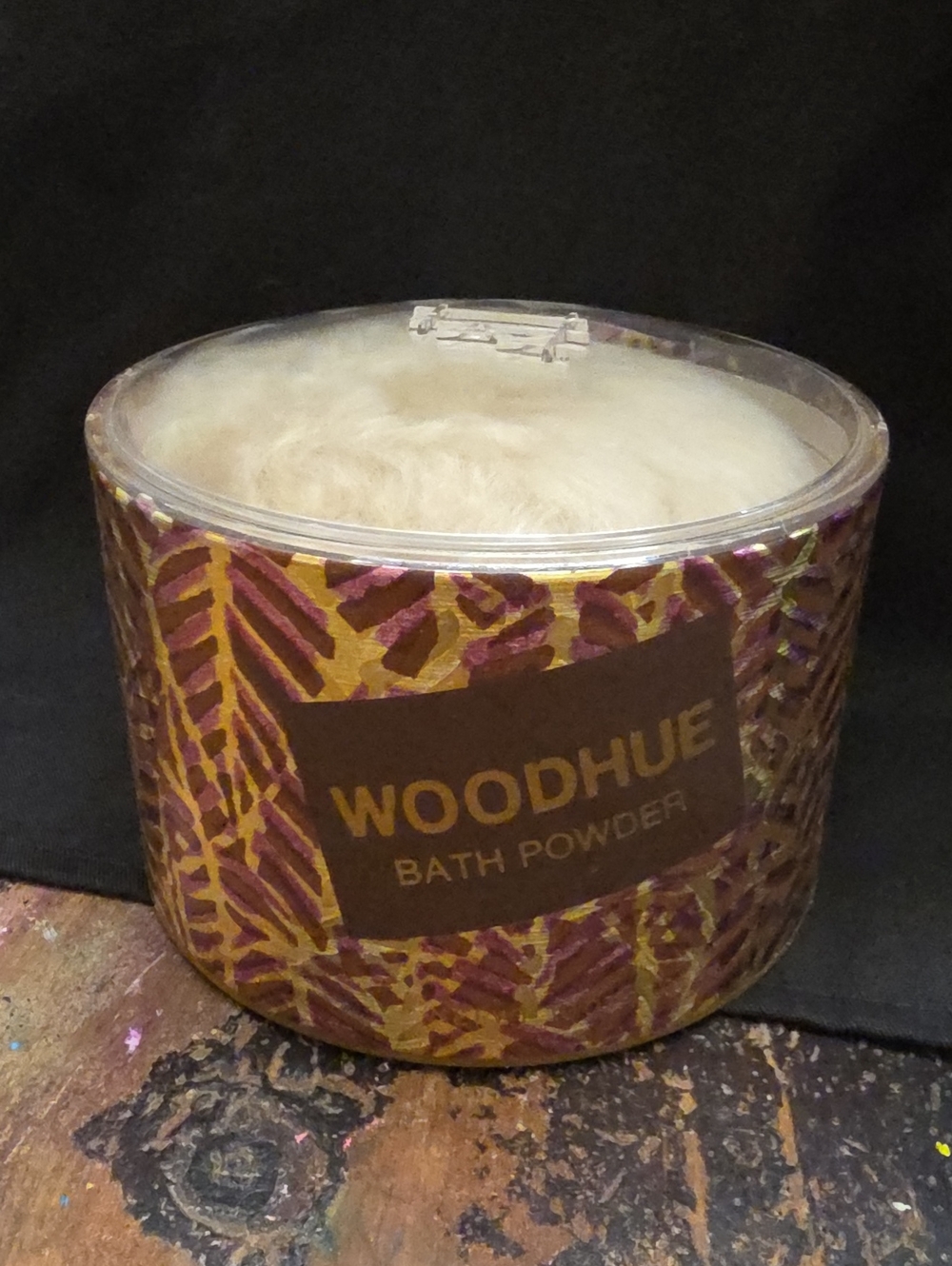 Vintage Faberge Woodhue Bath Powder Container-Sealed-Smell Strong Still